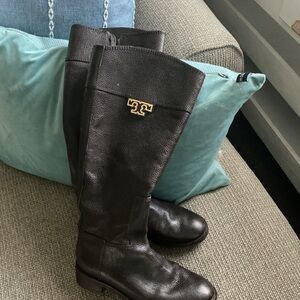 Tory Burch Dark Brown Leather Boots with Gold Logo
